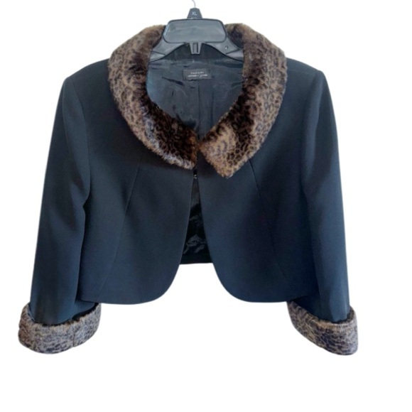 Tahari Arthur Levine 2Pc Set Dress/Jacket Black Faux Fur Trim Sz Large MobWife - Picture 13 of 13